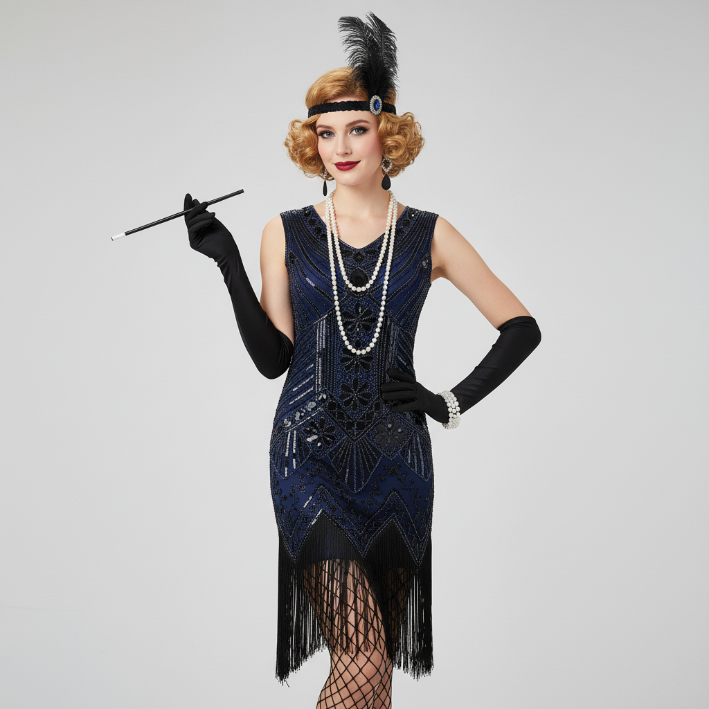 Blue Flapper Dress with ACCs