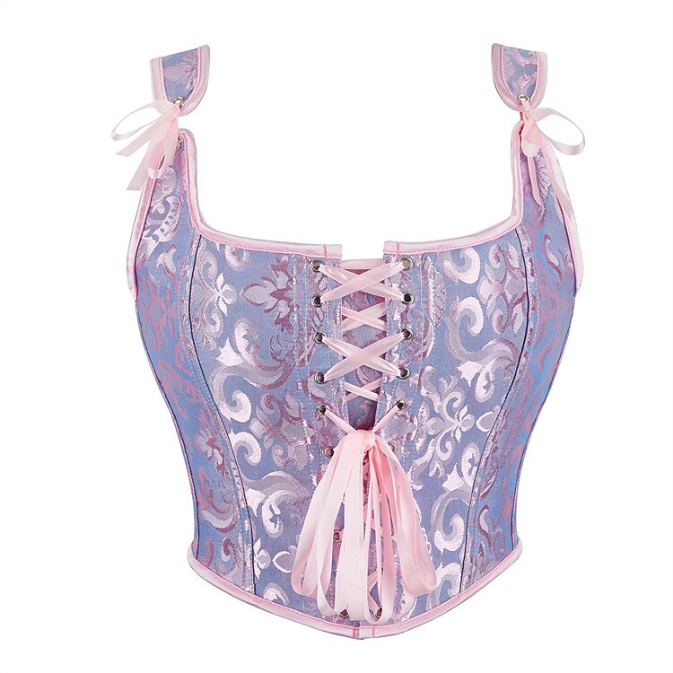 Retro Jacquard Lace-up Corset U-back Vest