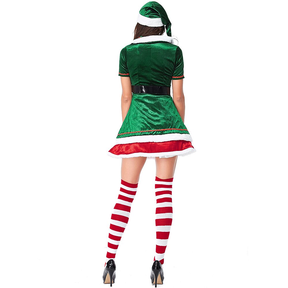 Women's Elf Costume with Santa Hat