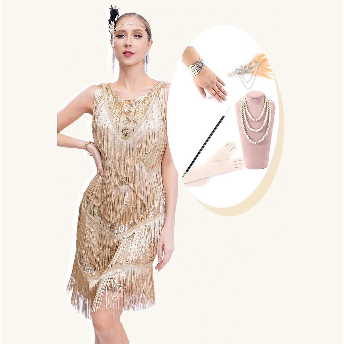 Sequin Flapper Dress with Accessories Set