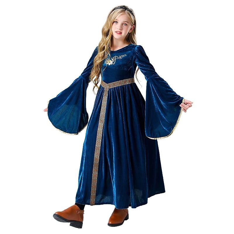 Robe médiévale rétro en daim pour enfant avec manches cloches