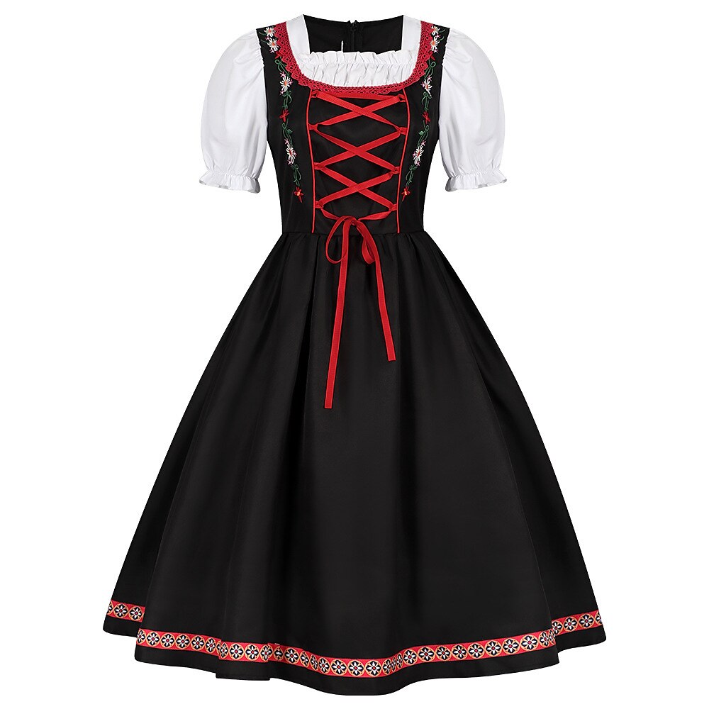 Oktoberfest Rot Schwarz Besticktes Dirndlkleid mit Schürze