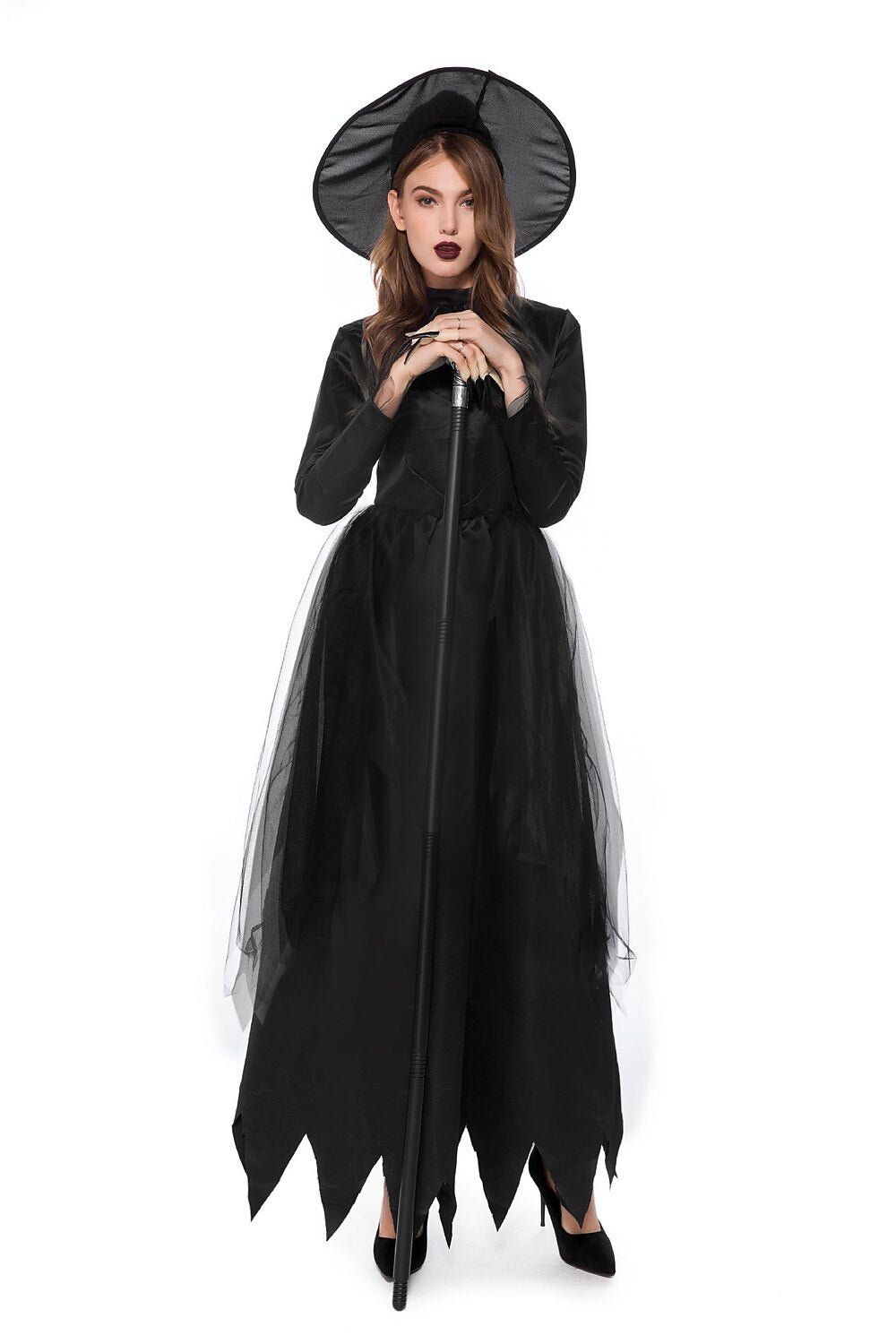 Gothic Witch Costume with Hat for Halloween