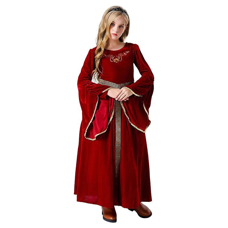 Robe médiévale rétro en daim pour enfant avec manches cloches
