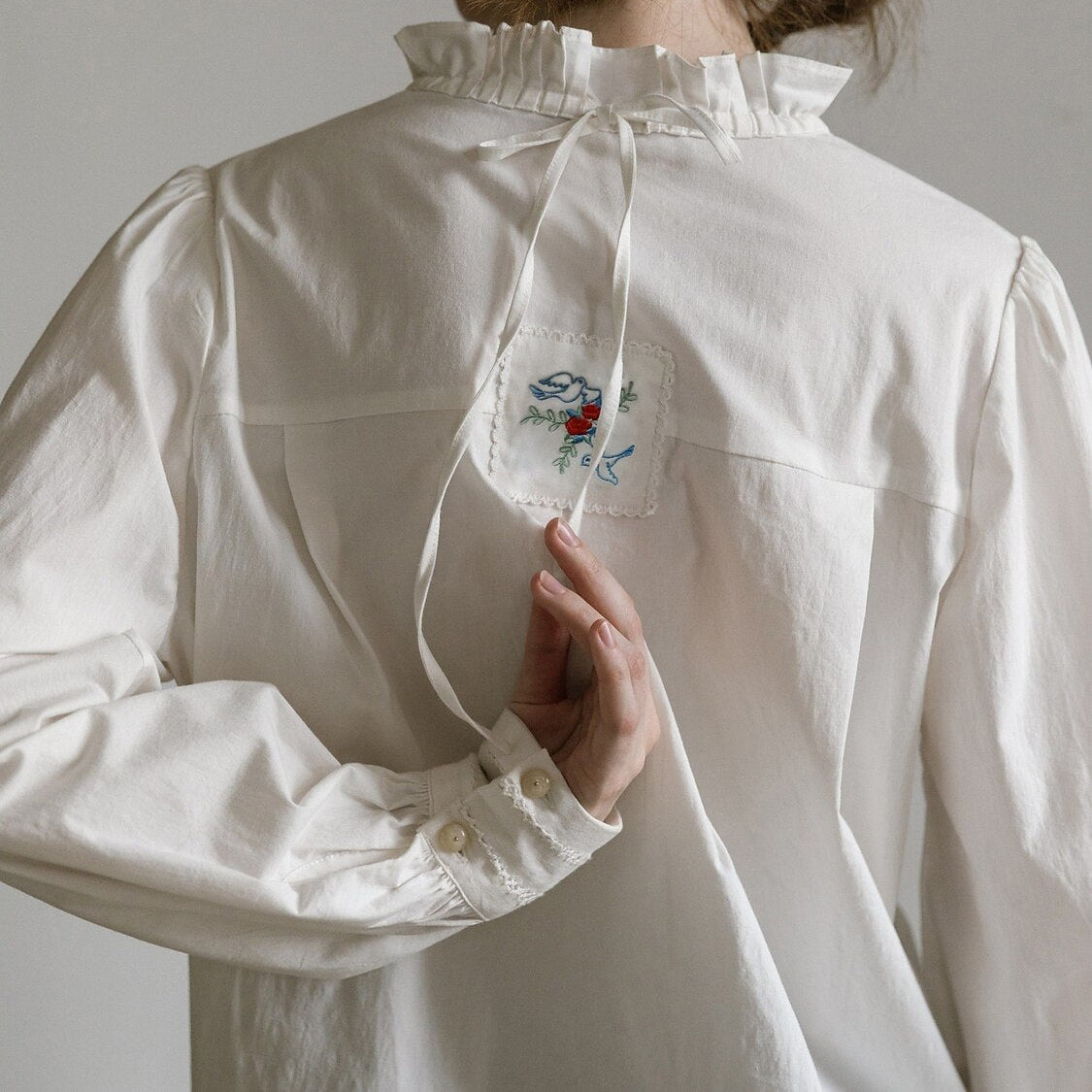 Vintage Cottagecore Style Ruffle Collar White Blouse - Retrorobe