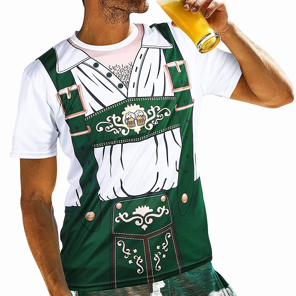 Men's Oktoberfest Green Lederhosen Beer Graphic T-shirt