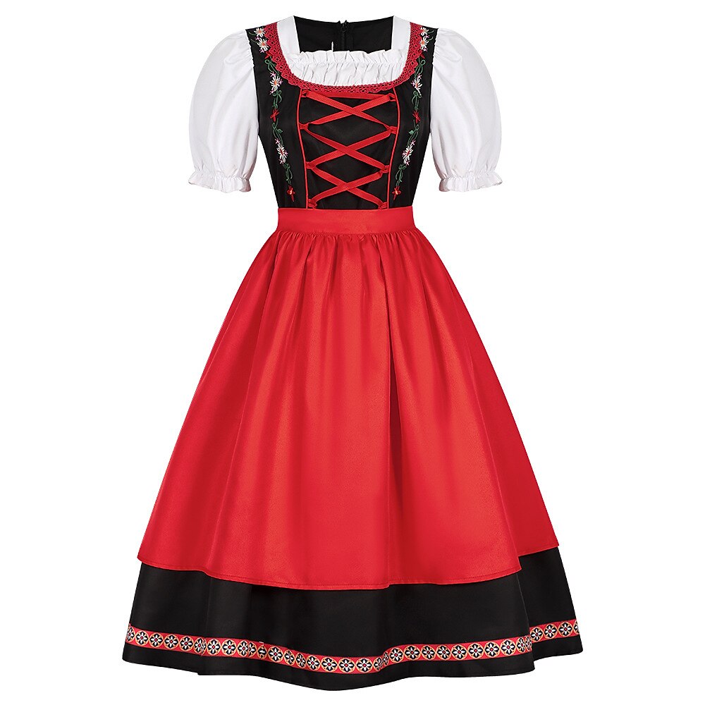 Oktoberfest Rot Schwarz Besticktes Dirndlkleid mit Schürze