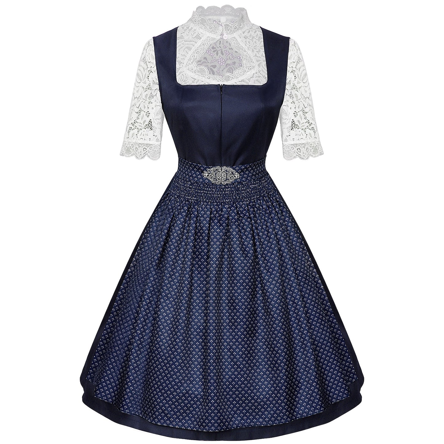 Oktoberfest Bavarian Dirndl Dress with Apron and Lace Blouse
