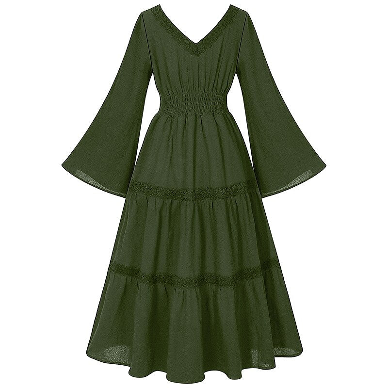 Renaissance Dress Embroidery Bell Sleeves A-Line Dress