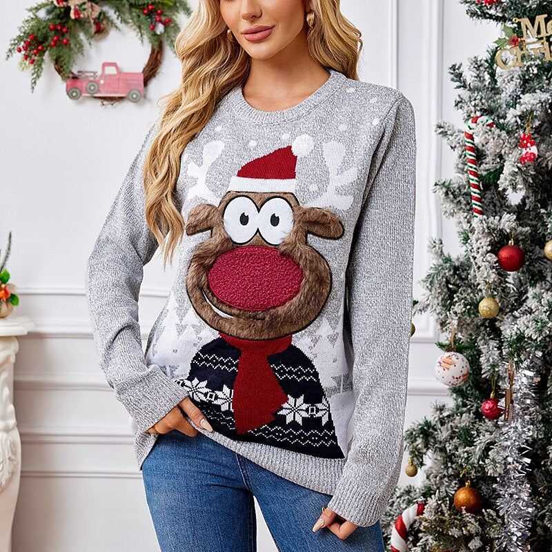 Plush Nose Rudolph Ugly Christmas Sweater