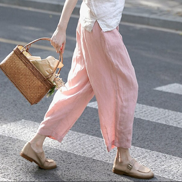 Vintage Loose Fit Pink Linen Pants - Retrorobe