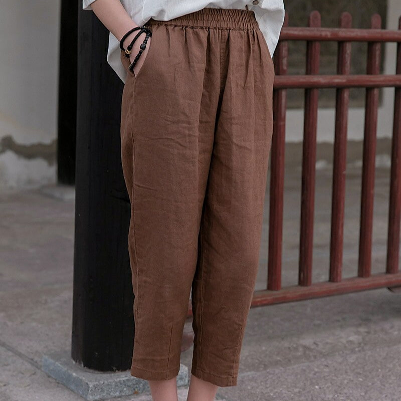 Classic Loose Fit Cotton Linen Blend Pants - Retrorobe
