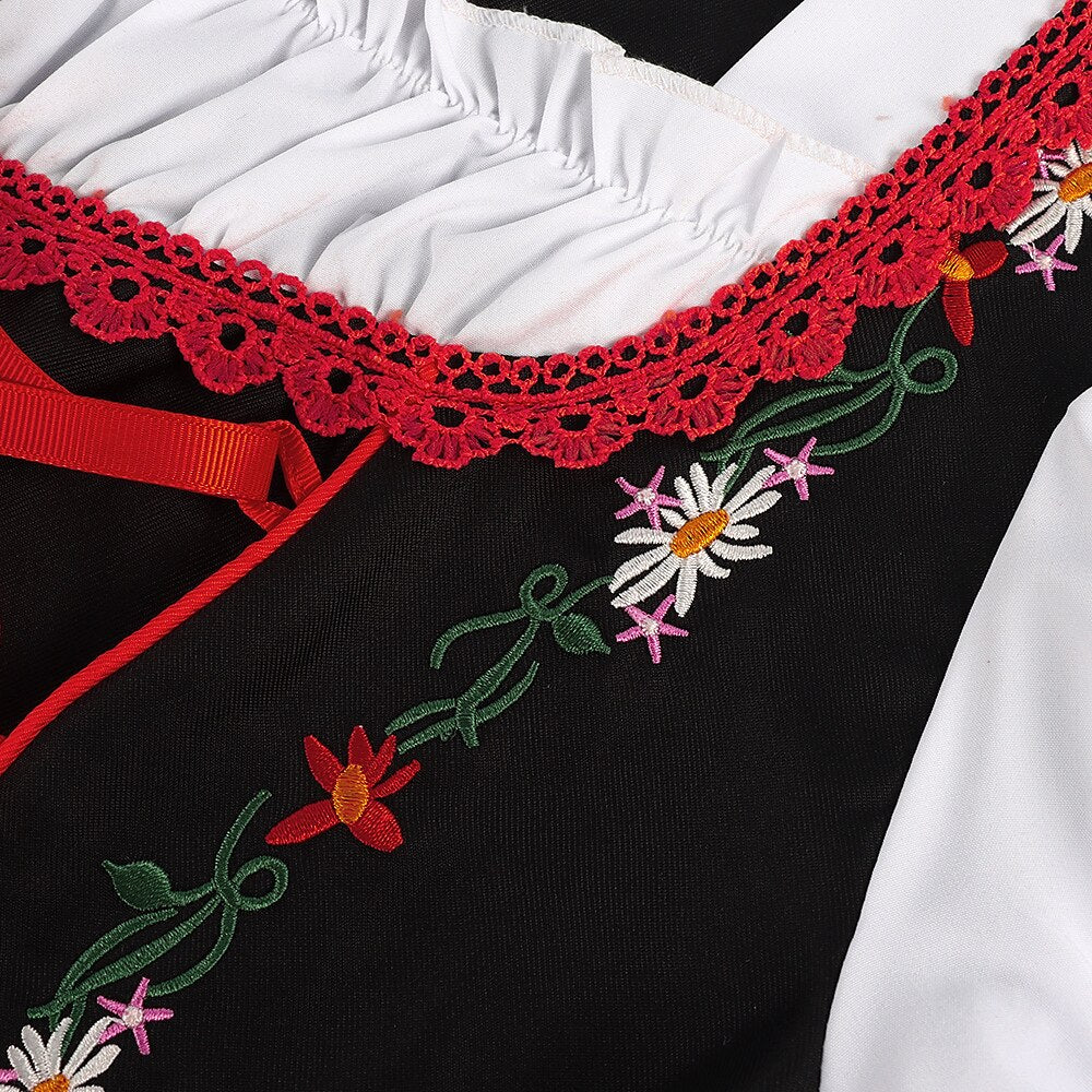 Oktoberfest Rot Schwarz Besticktes Dirndlkleid mit Schürze