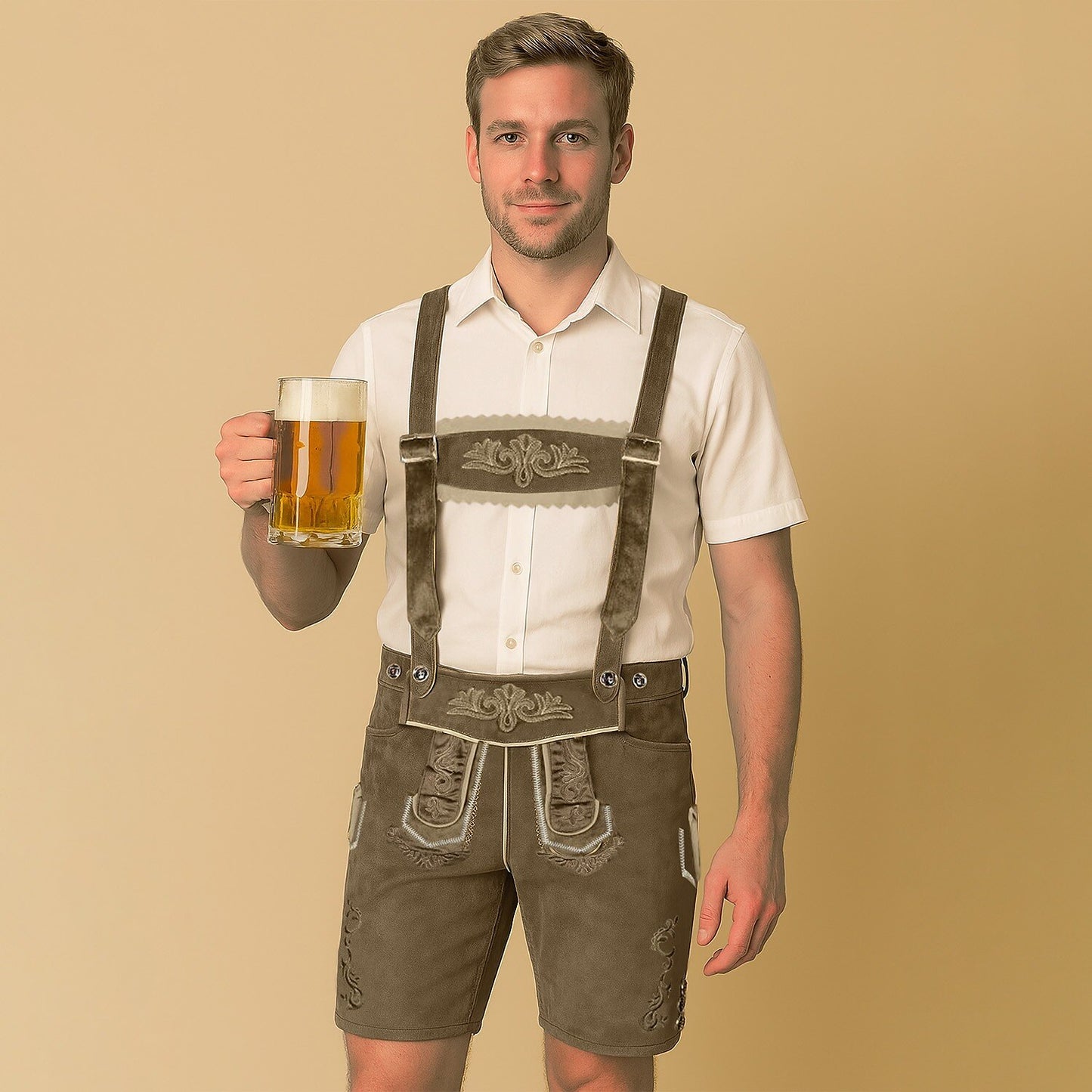Herren Trachten Lederhose Braun Schwarz Shorts
