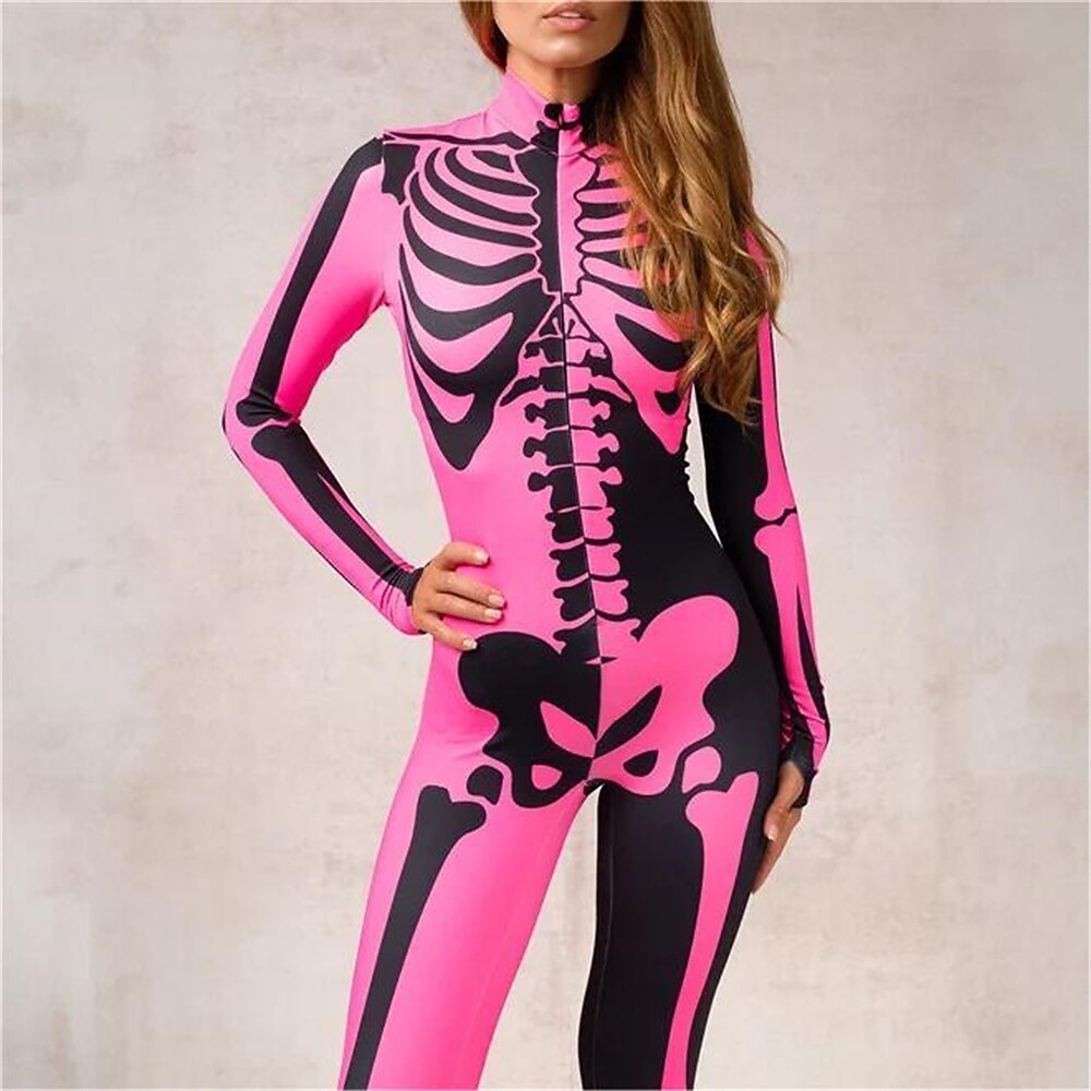 Skull Skeleton Pink Full Body Catsuit