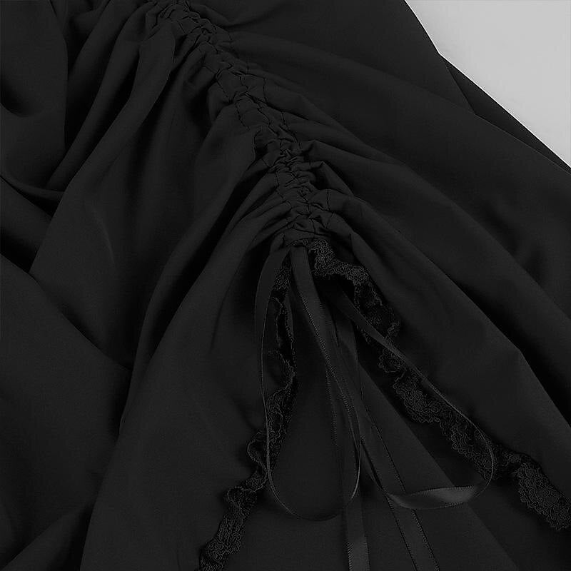 Renaissance Dress Ruffle High Low Dress with Drawstring