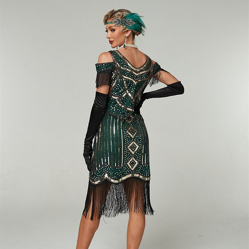 Green Sequin Art Deco Flapper Dress