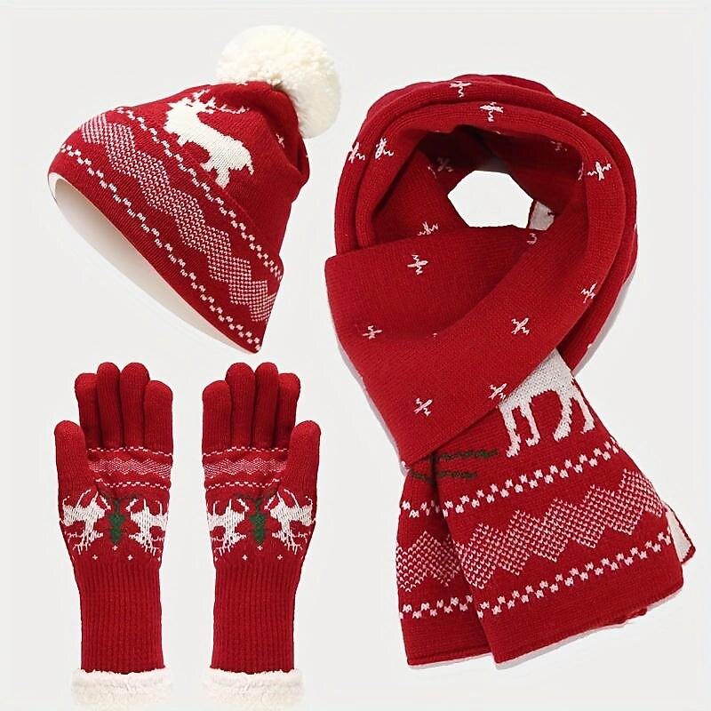 3 PCS Christmas Hat Scarf Glove Set