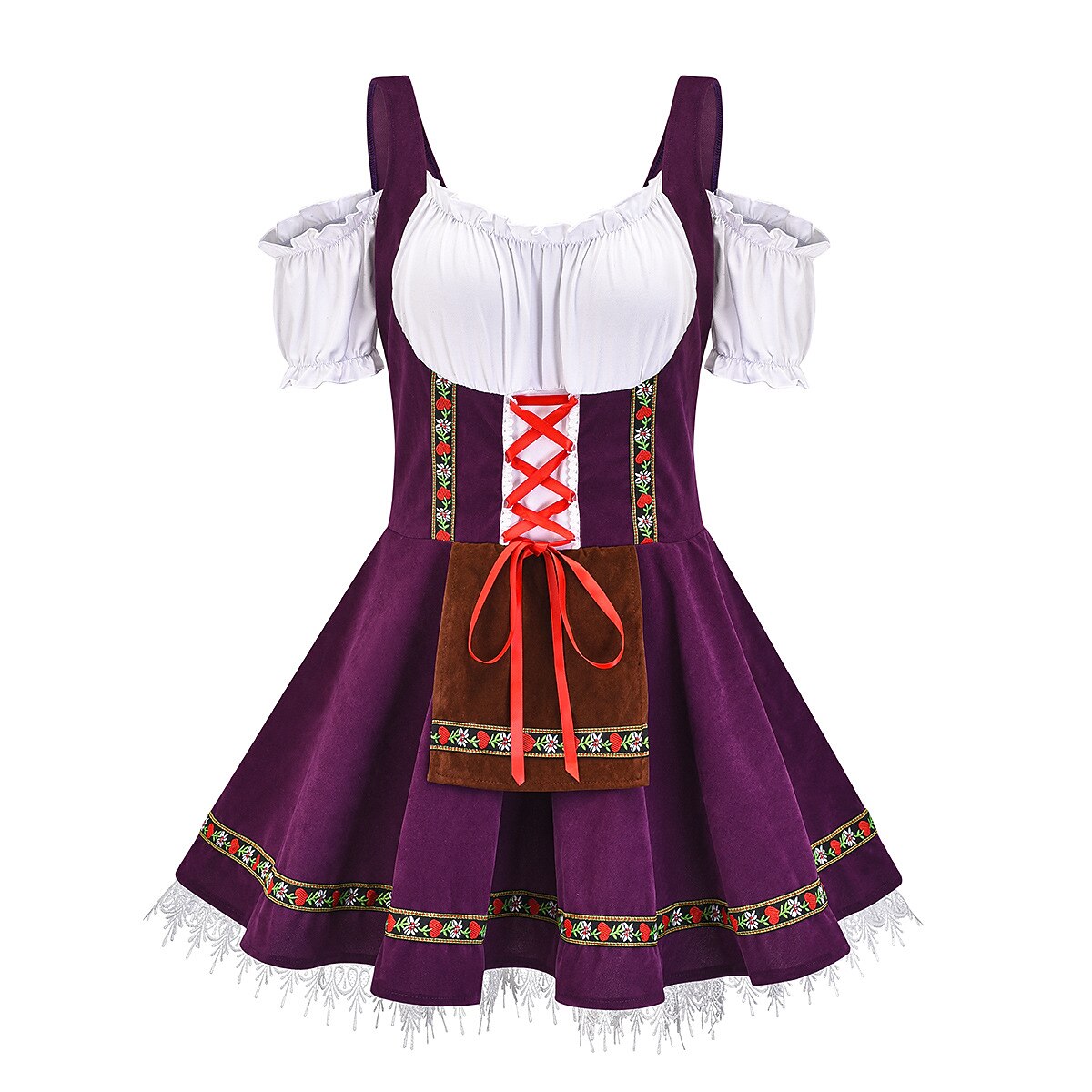 Oktoberfest Bavarian Purple Dirndl Dress with Apron