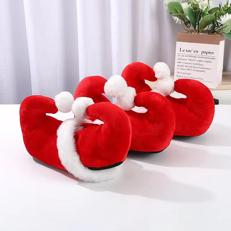 Plush Santa Hat Christmas Slippers