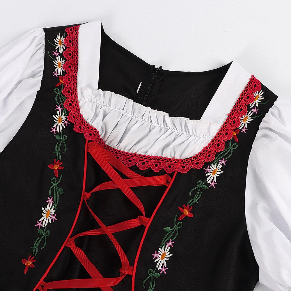 Oktoberfest Rot Schwarz Besticktes Dirndlkleid mit Schürze