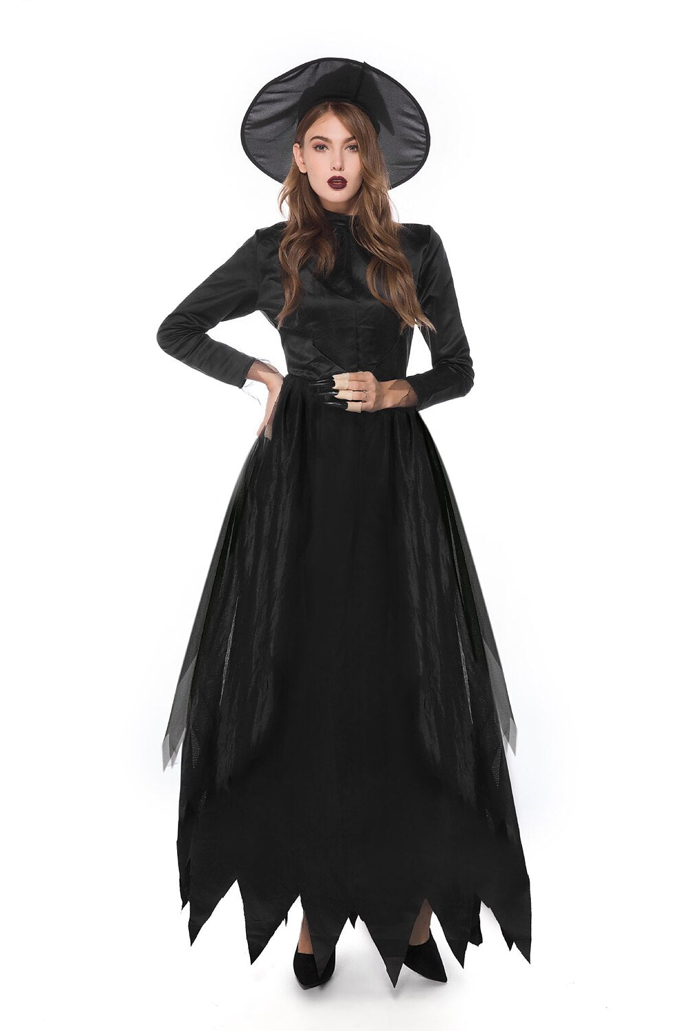 Gothic Witch Costume with Hat for Halloween