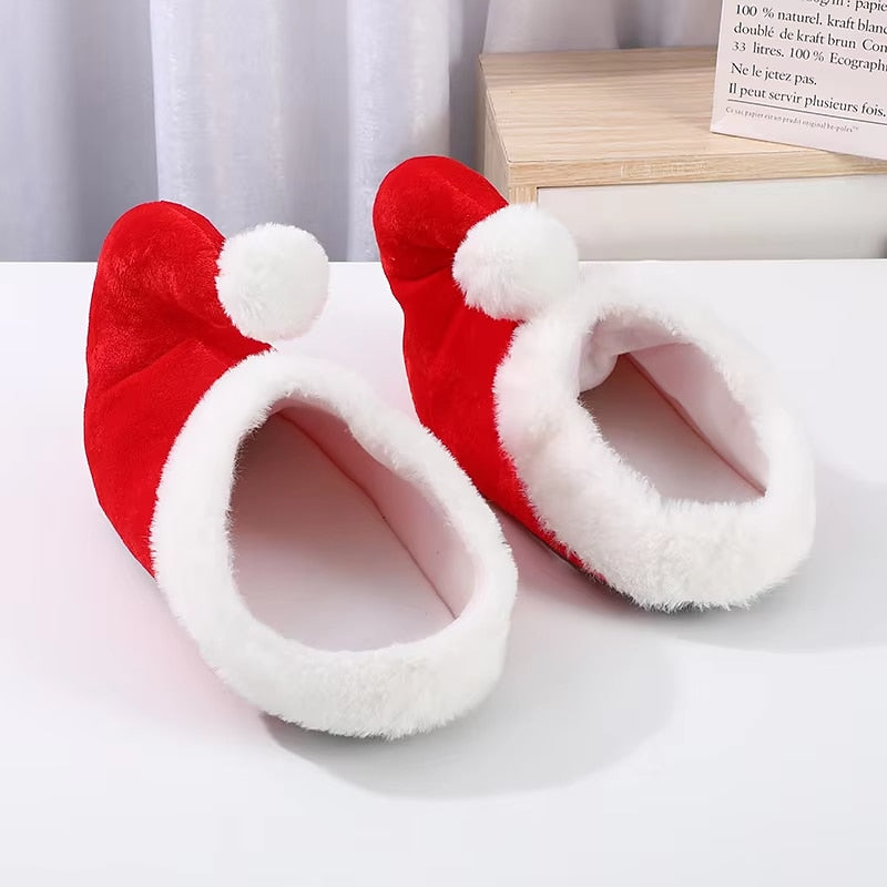 Plush Santa Hat Christmas Slippers
