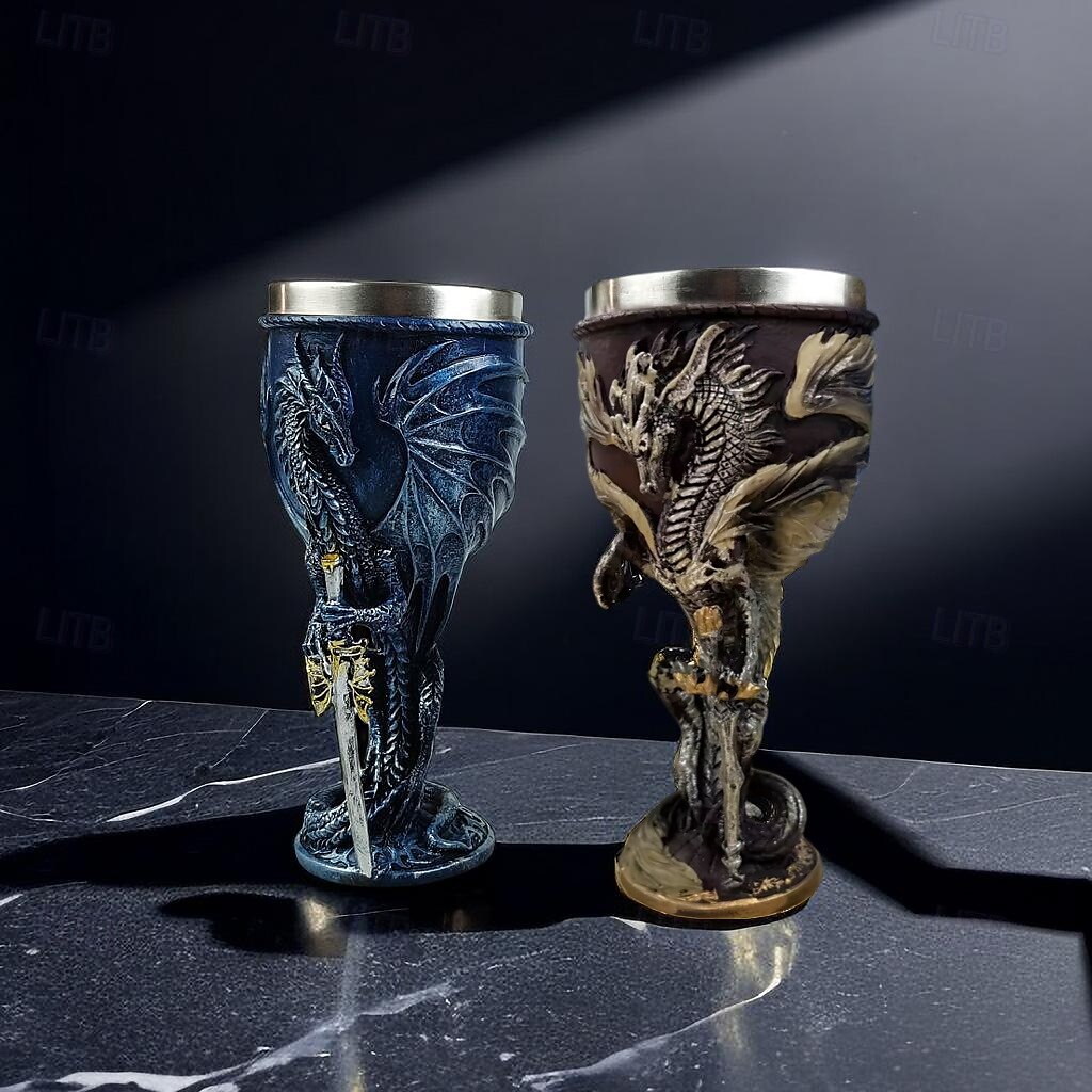 1pc 7oz (200ml) Stainless Steel Medieval Dragon Wine Glass - Retrorobe