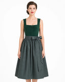 Women's Green Dirndl Dress Square Neck Zipper Front with Apron