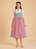 Damen Dirndl Kleid mit quadratischem Ausschnitt, Knopfleiste und strukturierter Schürze