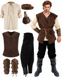 Set di costumi da guerriero vichingo medievale da uomo, 4 pezzi