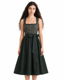Women's German Dirndl Dress Patterned Bodice Button Down with Bow Apron