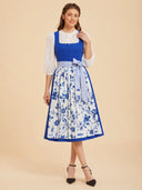 Women’s Oktoberfest Royal Blue Midi Dirndl Dress with Floral Apron