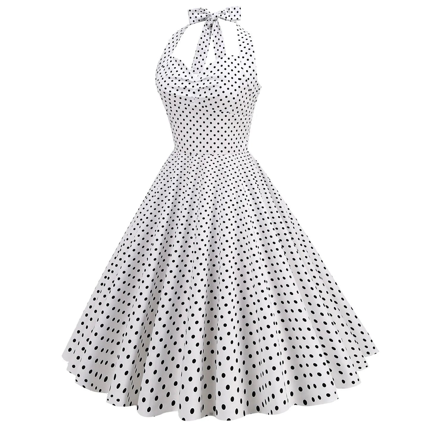 Women's 1950s Polka Dot Halter Neck Swing Dress