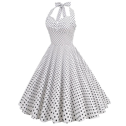 Women's 1950s Polka Dot Halter Neck Swing Dress