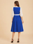 Women’s Oktoberfest Royal Blue Midi Dirndl Dress with Floral Apron