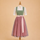 Premium Sage Green Floral Oktoberfest Dirndl & White Lace Blouse Set