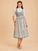 Women’s Oktoberfest Grey Midi Dirndl Dress with Satin Apron