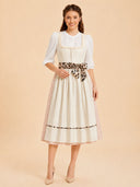 Women’s Oktoberfest Ivory Midi Dirndl Dress with Leopard Bow Apron