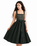 Women's German Dirndl Dress Patterned Bodice Button Down with Bow Apron