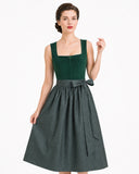 Women's Green Dirndl Dress Square Neck Zipper Front with Apron