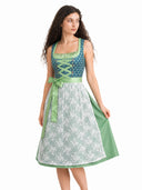 Oktoberfest Green Embroidered Dirndl Dress with Lace Apron