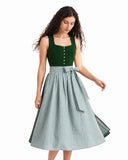 Women's Green Dirndl Dress Button Down with Striped Apron