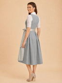 Women’s Oktoberfest Grey Midi Dirndl Dress with Satin Apron