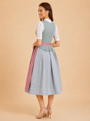 Damen Dirndl Kleid mit quadratischem Ausschnitt, Knopfleiste und strukturierter Schürze