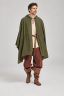 Olivgrünes 4-teiliges Mittelalter-Umhang-Kostüm-Set für Herren mit Kapuze