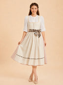Women’s Oktoberfest Ivory Midi Dirndl Dress with Leopard Bow Apron