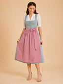 Damen Dirndl Kleid mit quadratischem Ausschnitt, Knopfleiste und strukturierter Schürze