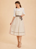 Women’s Oktoberfest Ivory Midi Dirndl Dress with Leopard Bow Apron