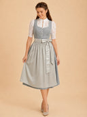 Women’s Oktoberfest Grey Midi Dirndl Dress with Satin Apron